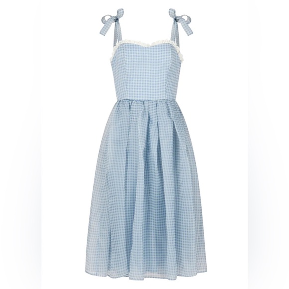 JessaKae Blue Gingham & Lace Priscilla Organza Midi Dress, 1x, NWT! - Picture 14 of 16